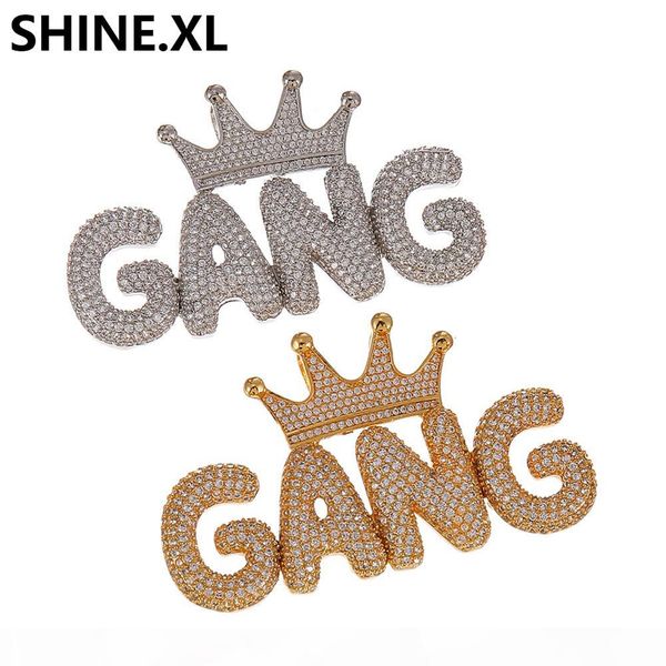 

iced out custom crown small bubble letter pendant necklace micro paved zircon men hip hop bling jewelry gift, Silver