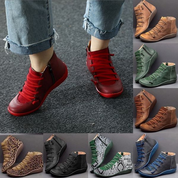 

womens boots leather ankle shoes woman short boots for women lace up autumn winter boots botas mujer, Black