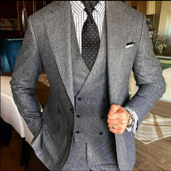

custom made 2020 gray mens wedding suits slim fit business male suit prom party groom tuxedos 3 piece set (blazer+vest+pants), White;black