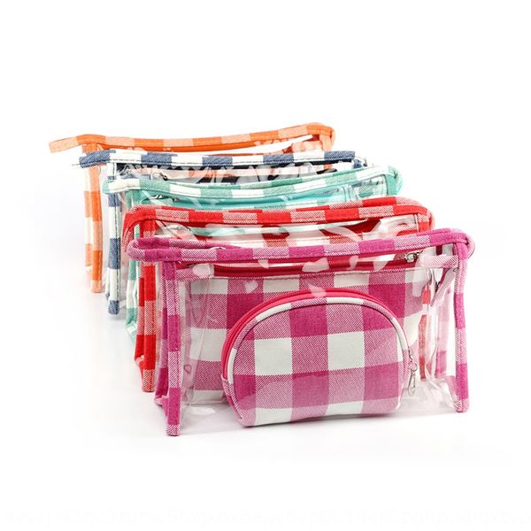 

new large plaid pvc three-piece set women's mommy storage cosmetic cosmetic bag portable waterproof storage bag coin purse, White