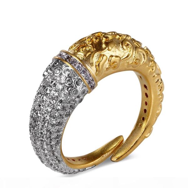 

unique design ring copper metal in platinum and gold plated setting with high grade cz stones finger rings, Golden;silver