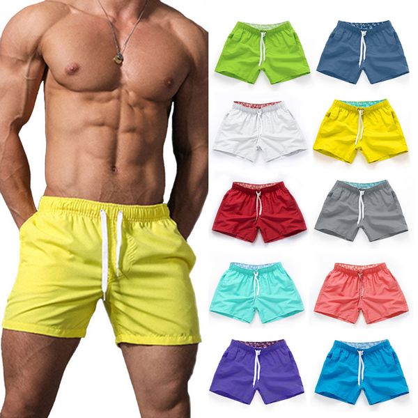 

2020 summer male charming beach shorts fashion solid color elastic waist drawstring comfortable quick dry breathable surf shorts, White;black