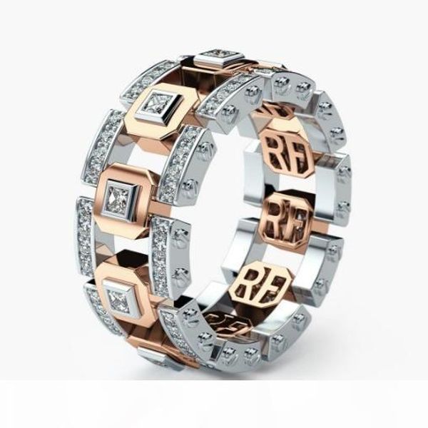 

o size 6 -10 vintage fashion jewelry 925 sterling silver &rose gold fill pave 5a cubic zirconia women wedding engagement band ring for, Slivery;golden