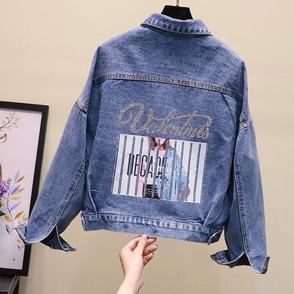 

women's denim 2019 new women's clothing korean style fashion old diamond coat loose slimming diamond short spring coat for women, Black;brown
