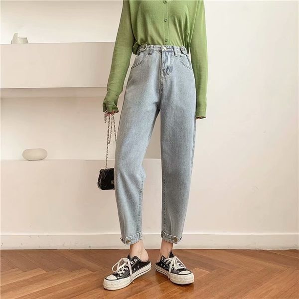 

women's 2020 new korean harajuku style straight jeans wide leg pantswide leg pants high waist loose slimming denim pants trendy, Blue