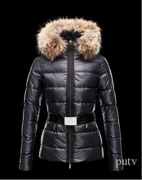 

2019 new women winter m duck down coat 100% real large raccoon fur collar m down jacket hooded waist thick duck down parkas, Black