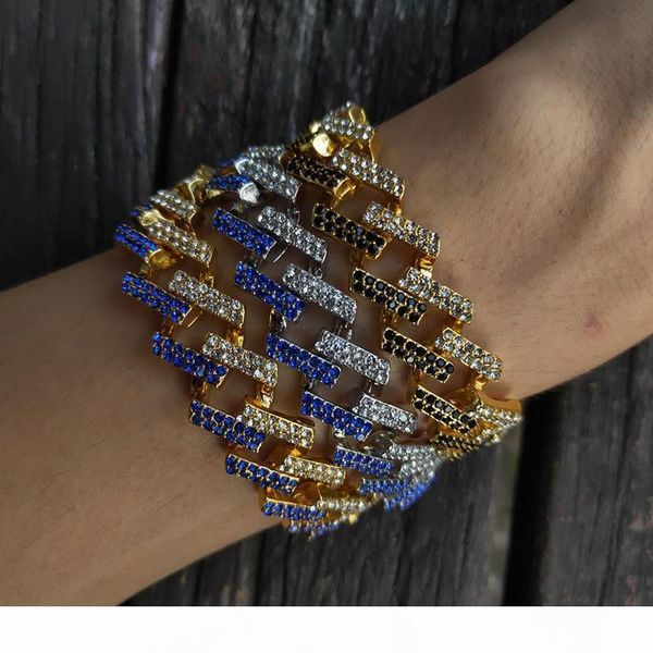 

mens hip hop gold bracelets black blue diamond bracelets jewelry fashion iced out miami cuban link chain bracelet 8inch