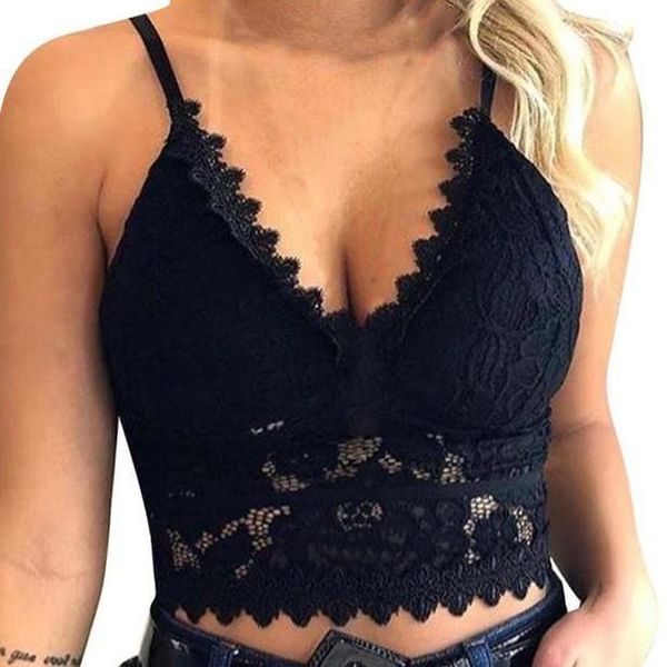 

crop women plus size lace vest summer wireless bra lingerie v neck tank tee crop camisole feminino, White