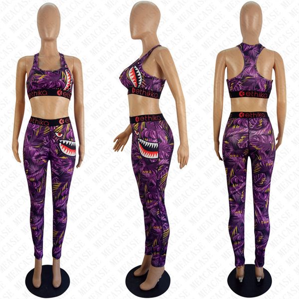 Frauen Shark Badeanzug Zweiteilige Set Push-Up Weste Tank Bhs Top + Hosen Leggings Boutique Bademode Cartoon Trainingsanzug sport Sweat Anzug D72706