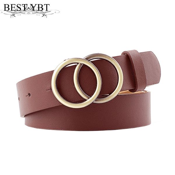 

ybt designer's leather belt fashion alloy double ring circle buckle girl jeans dress wild belts, Black;brown