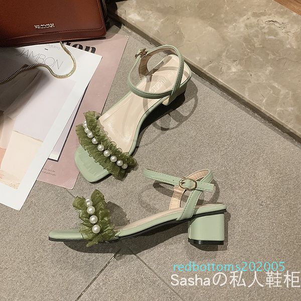 

a- линия сандалии женщины 2020 новый стиль all-матч фея стиль вечерние туфли на высоком каблуке чистая красная жемчужина сандалии женщин ins, Black