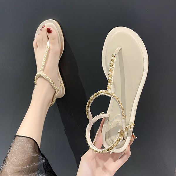 

2020 summer sale of women's shoes flat sandals buckle all-match suit female beige flip flops platform clear heels ladies lady, Black