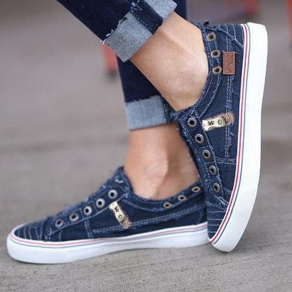 

new perforated metal zipper washed couple canvas shoes women's single shoes flat white large size 43, Black