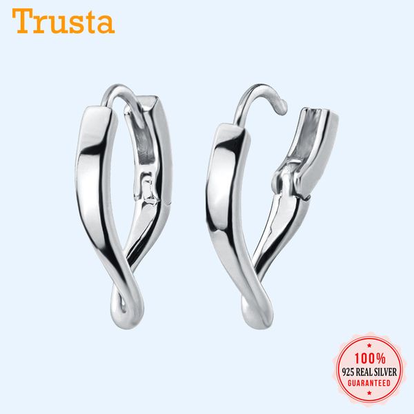 

trusta genuine 100% 925 solid sterling silver geometric irregularity hoop earring for men/women girl teen gift jewelry ds1768, Golden;silver