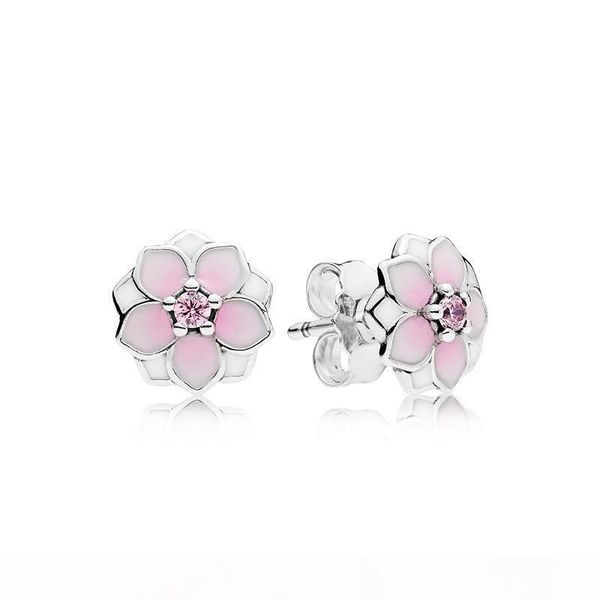 

pink flower cute jewelry sets ring and stud earring with original box for designer 925 sterling silver rings earrings set for women girls, Slivery;golden