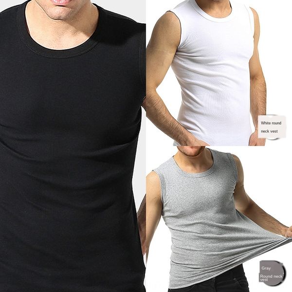 

новый мужской широкоэкранного плеча жилета хлопок рукавов дышащего ключ летом тело вокруг шеи сплошного цвета барьер нить мужского жилет, White;black