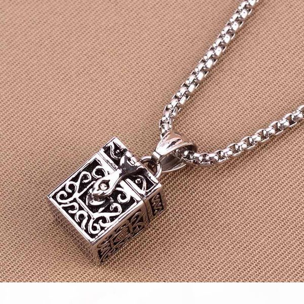 

openable ashes magic box pendant urn keepsake vintage necklace titanium steel pet cremation jewelry memorial ash holder gz201, Silver