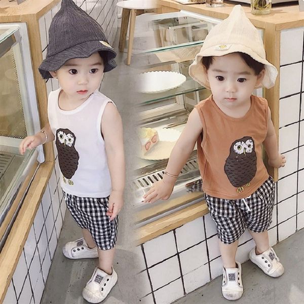 

children's star 2020 new owl boys and girls same korean cartoon printed baby sports two-piece children's suit star 2020 suit