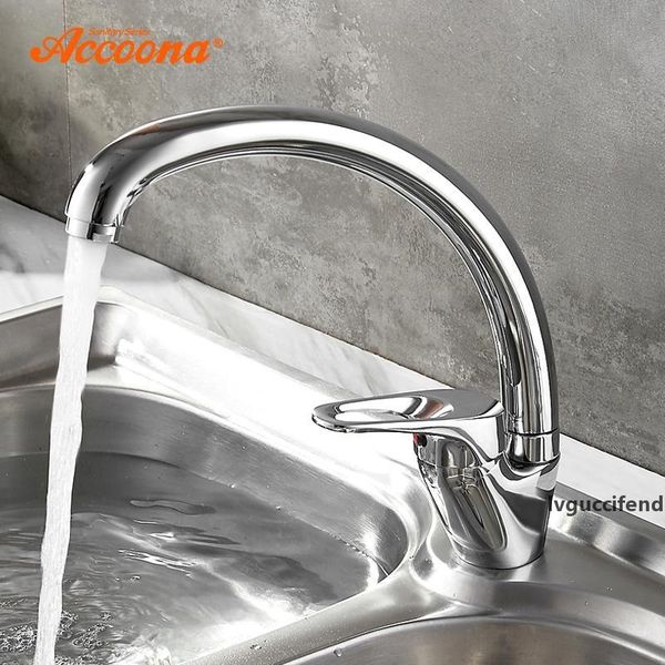 

accoona chrome plated kitchen faucet finish brass water power swivel spout vessel sink tap contemporary single handle faucet t200424