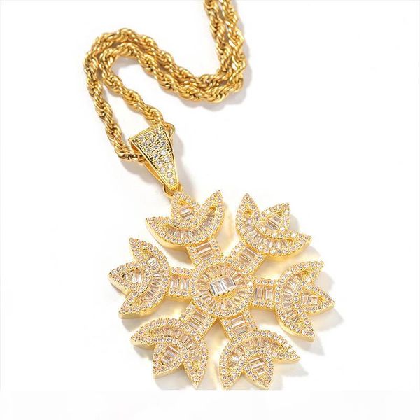 

fashion men women baguette snow shape pendant necklace gold color iced bling bling cubic zirconia hiphop jewelry, Silver