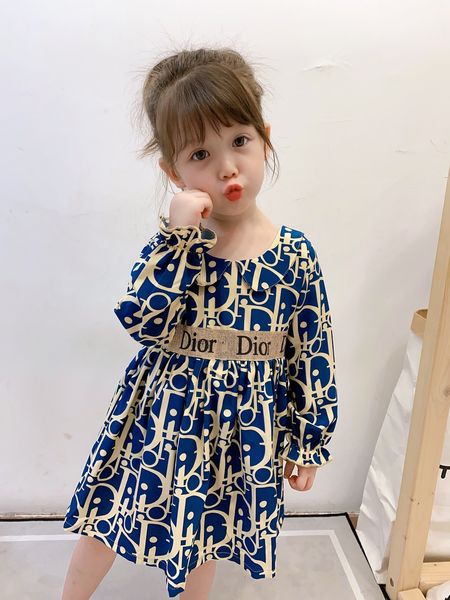 

kids designer clothes girls letter printed dress 2020 fall children doll lapel long sleeve dress new kid pleated dress v086, Red;yellow