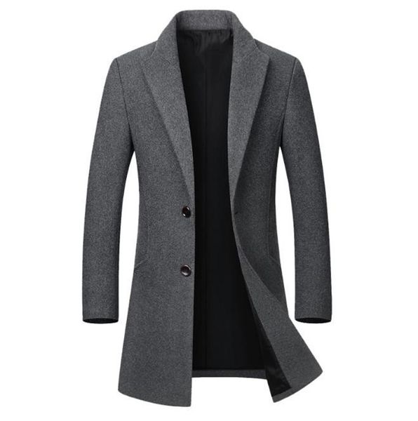 

winter mens designer jacket fashion slim lapel neck mid long length coat casual solid color mens coats, Black