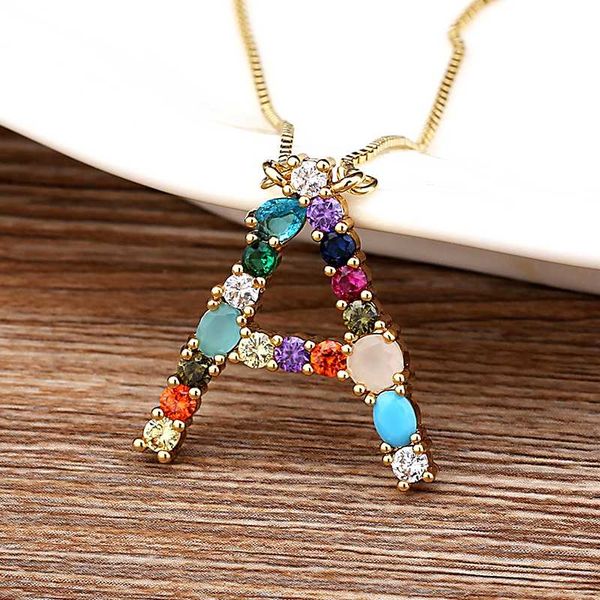 

wholesale 26 letters multi-color cz necklace diy copper pendant women girl fine party jewelry family gifts, Silver