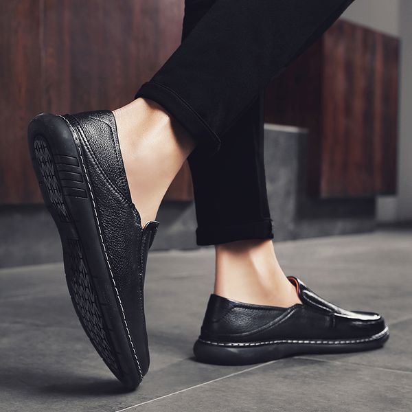 

cuero sneaker casual zapatos fashion slip-on leather mens male shose loafers wear leisure para sneakers flat 2020 black for de