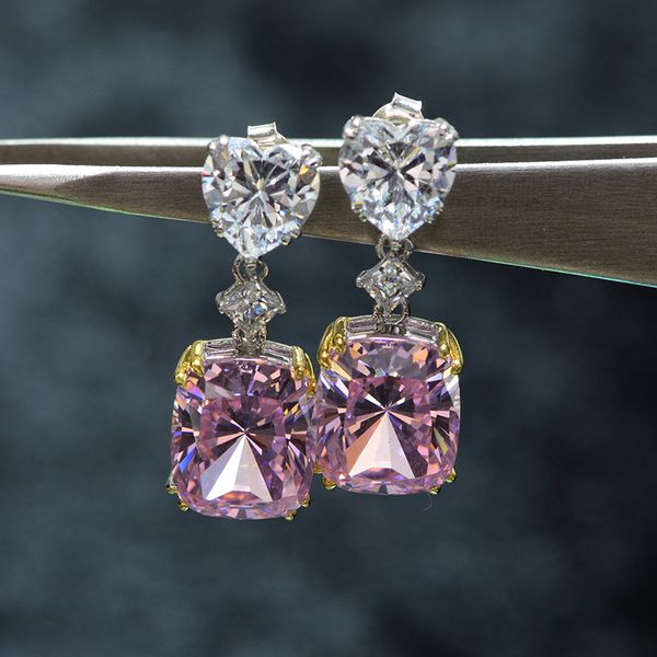 

oevas luxury pink yellow white zircon earrings for women sparkling cz drop earrings wedding engagement party jewelry, Silver