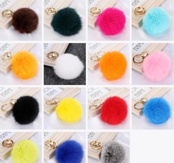 

fashion real rabbit fur ball keychain 8cm lovely gold metal key chains ball pom poms plush keychains car keyring bag rings, Silver