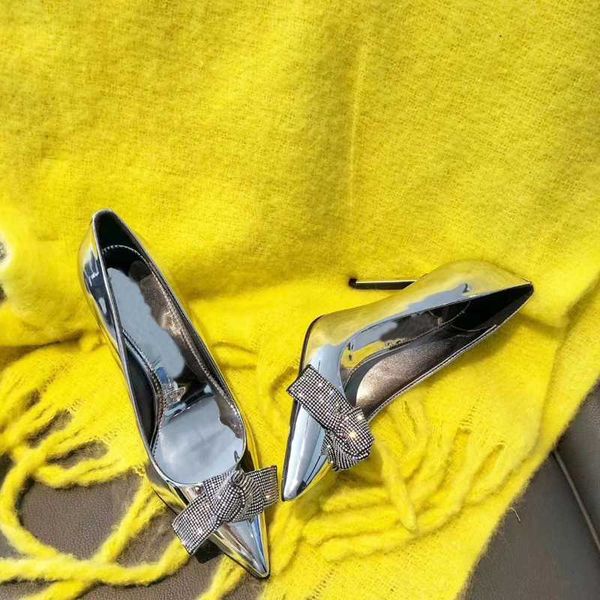 

bling bling glitter crystal wedding shoes bridal patent leather pointed toe runway shoes women thin heels slip on pumps, Black