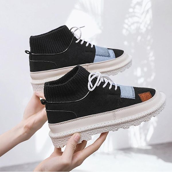 

autumn and winter new women's boots korean casual students women's shoes trend thick bottom plus velvet warm martin boots women, Black
