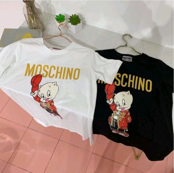 

piggy t-shirt for men and women in 2020 summer arrival cotton round neck stamping printing loose short sleeves, White