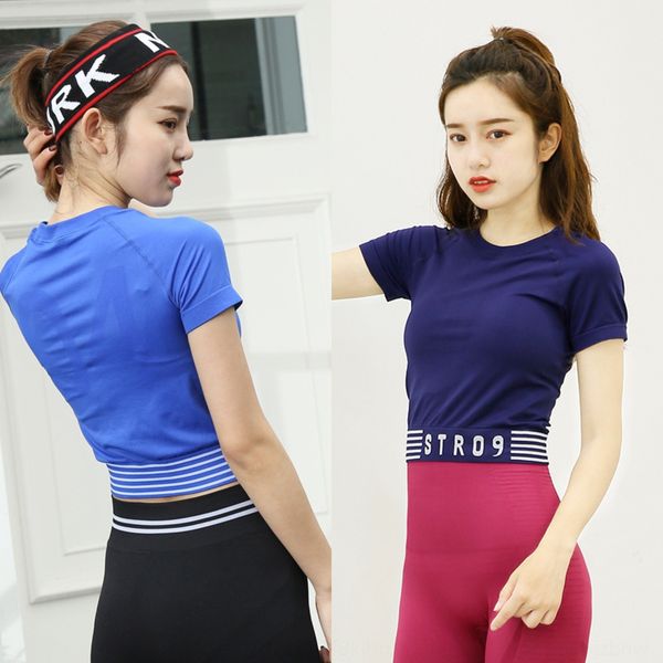 

zigvq quick-drying coat t-shirt slim navel fitness clothes women's stretch slim fit contrast color sports short sleeve t-shirt yoga, Black;red