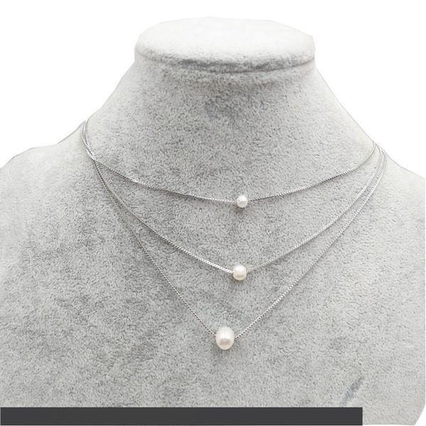 

multilayered freshwater pearl pendant necklace for women girls copper floating pearl clavicle chain necklace elegant jewelry, Silver