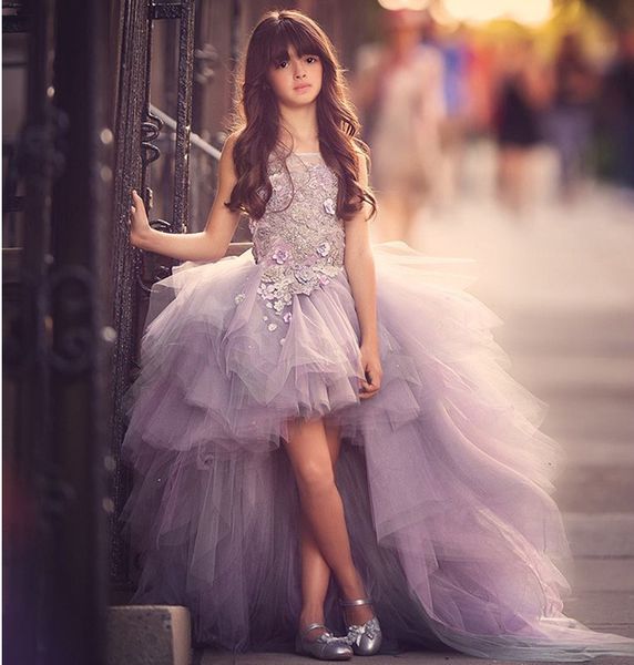 

мода высокой низкая фиолетовый цветок девочка платье 2020 аппликация ruffles девушка pageant платье малыши дети платье партии выпускной, Red;yellow