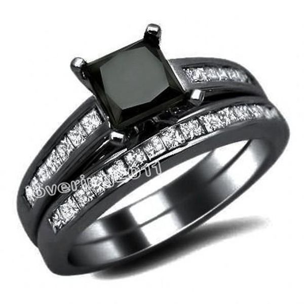 

001 victoria wieck classic princess cut z simulated diamond 10kt black gold filled wedding ring size 5-11 ing, Silver