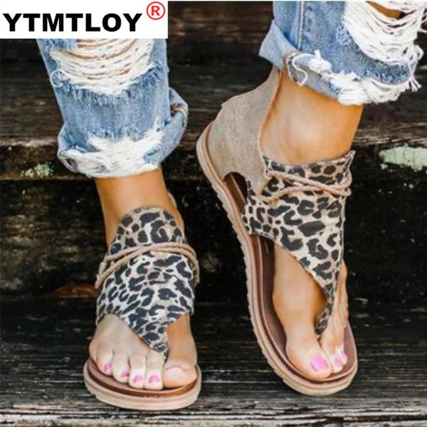 

2020 women sandals leopard print summer shoes women large size andals flat sandals womens summer shoes, Black