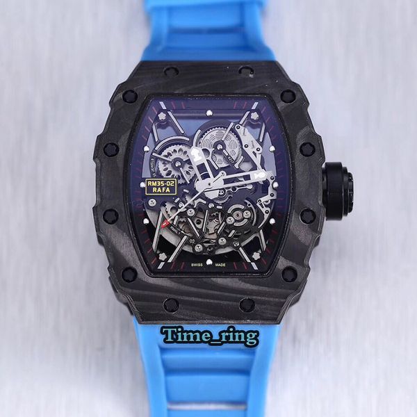 

edition rm35-02 skeleton dial carbon fiber case japan miyota 6t51 automatic movement rm35-02 mens watch rubber strap business watches, Slivery;brown