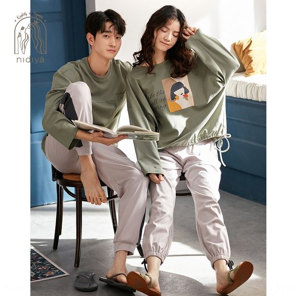 

60gpe nicia couple pajamas autumn women's set clothes set pullover home suit cotton long-sleeved trousers pullover cartoon fashion roun, Blue;red