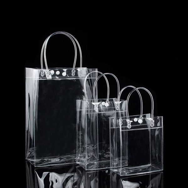 

12 sizes pvc plastic gift bags with handles plastic wine packaging bags clear handbag party favors bag pvc transparent