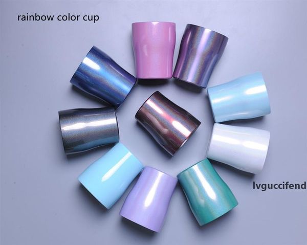 

10oz curved rainbow tumbler with lid and straw insulted vacuum water bottle stemless drinking cup multicolor wine glasses a02