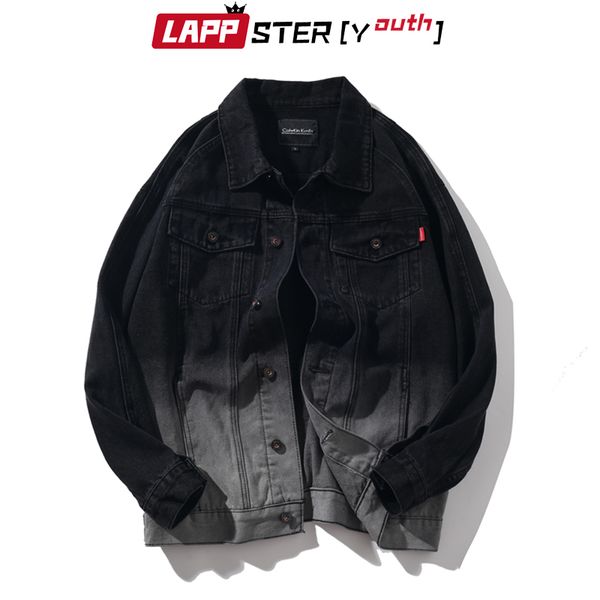 

lappster-youth men tie dye jeans jackets 2020 mens vintage harajuku denim jackets coats male autumn designer black windbreaker, Black;brown