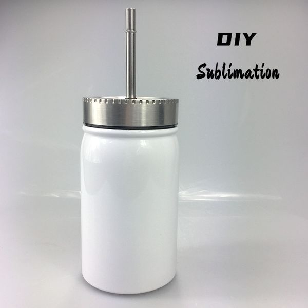 

diy sublimation 17oz white mason jar stainless steel double walled mason cups 500ml insulated vacuum water milk bottle tumbler with straw