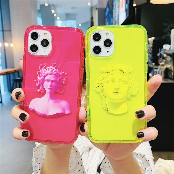 

fluorescent art david statue cute phone case for iphone 11 pro max xr x xs max 7 8 plus se 2 2020 transparent soft cover cases