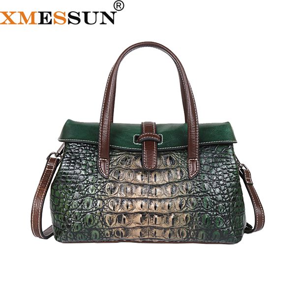 

xmessun 2020 ретро из натуральной кожи крокодила шаблон сумки женщин высокого качества плеча сумка lady travel сумка h302