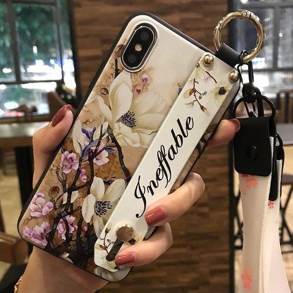 

Wristband Bracket Flower Printed IPhone Case for 11Promax 11pro 11 X/XS 7plus/8plus 7/8 6/6s Plus 6/6s French Style