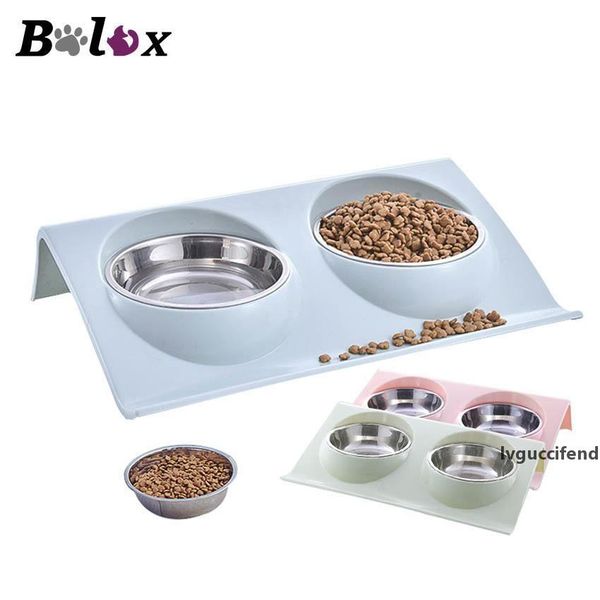 

double dog bowls for pet puppy stainless steel food water non spill feeder pet cats feeding dishes dogs drink bowl t200101