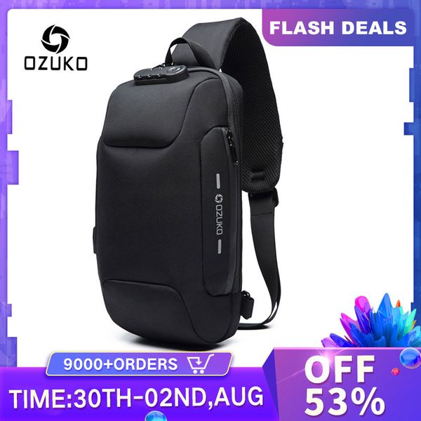 

ozuko 2019 new multifunction crossbody bag for men anti-theft shoulder messenger bags male waterproof short trip chest bag pack