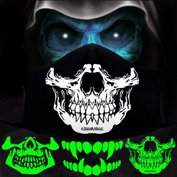 Leuchtende Mode-Gesichtsmaske, Halloween-Skelett-Party-Masken, Anti-Staub-Zähne, leuchtende Mundmaske, dunkel in der Nacht, Totenkopf-Maskerade-Designer-Gesichtsmasken